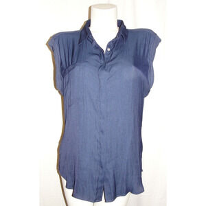LOU & GREY Top Women's Size L Navy Blue Sleeveless Button Woven Knit Shirt